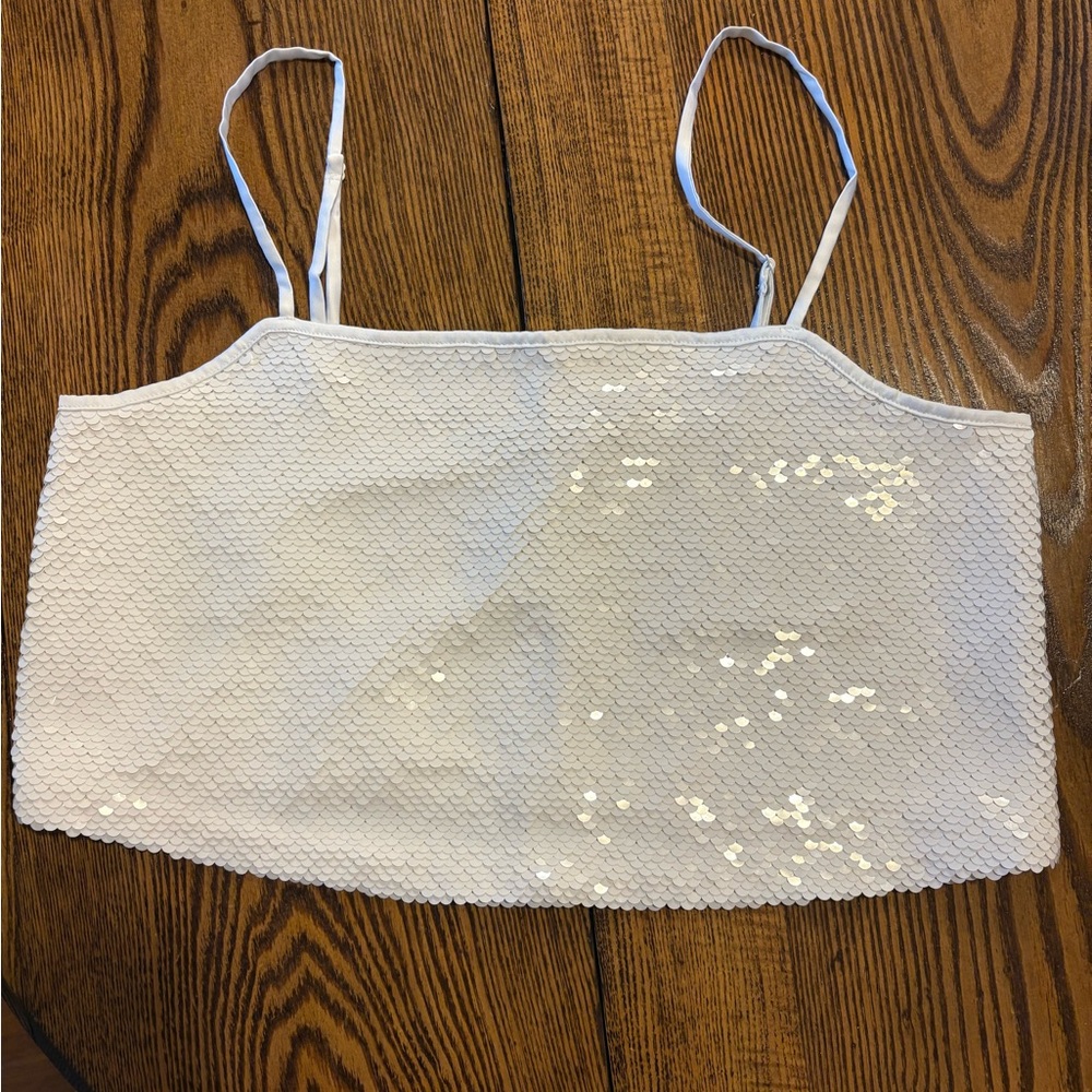 Abercrombie & Fitch White Sequin Crop Top